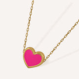 HALSKELLTE HERZ FLUOR ROSA EMAILLE