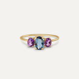 TRIPLE OVALER AMETHYST- UND LONDON BLUE-RING