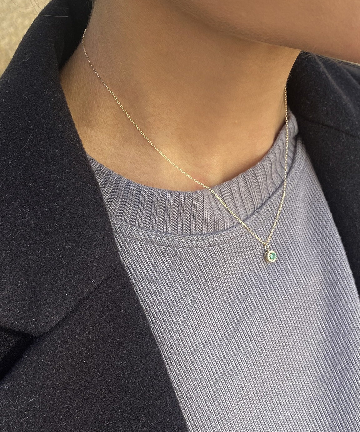 ROUND EMERALD AND DIAMOND PENDANT 0.06CT