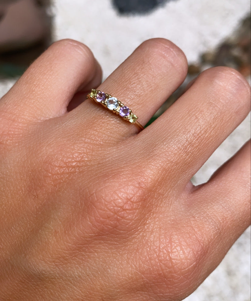 5-STONE AMETHYST AND LONDON BLUE RING