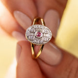 ANILLO ART DECO OVAL RUBÍ Y DIAMANTES